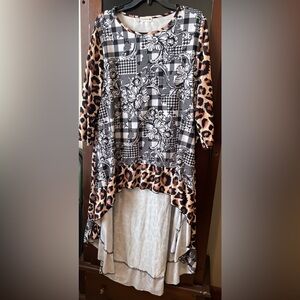 Floral and Leopard Print Tunic Top